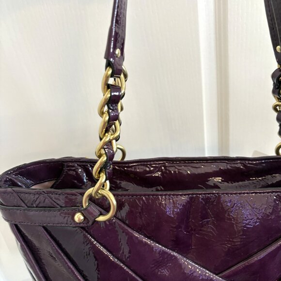 Coach Madison Diagonal Pleated Patent Leather Tote Bag Handbag 21300 Violet NEW - Picture 7 of 11